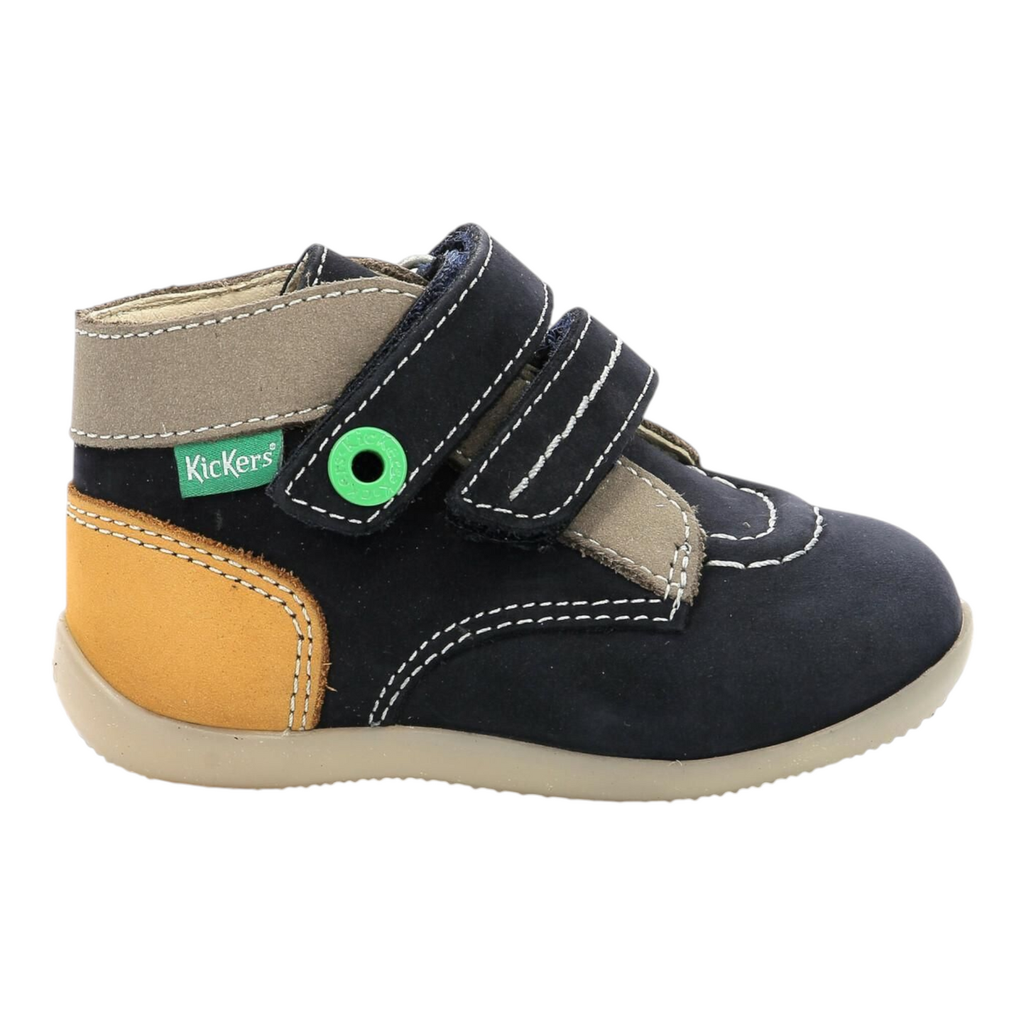 Kickers Halschuh Unisex Marine Kaki Jaune mit Klettverschluss Kinop